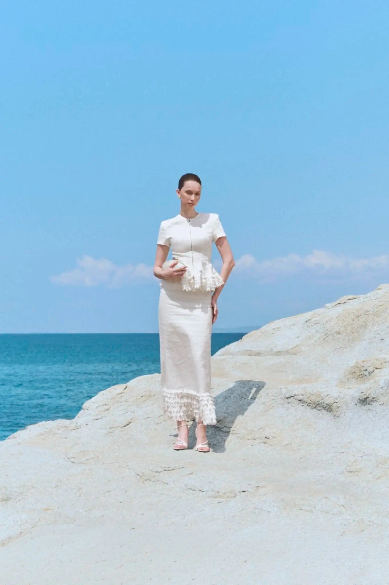 Celine Scallop Peplum - White