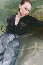 Wide-Leg Mesh Panel Pants - Black