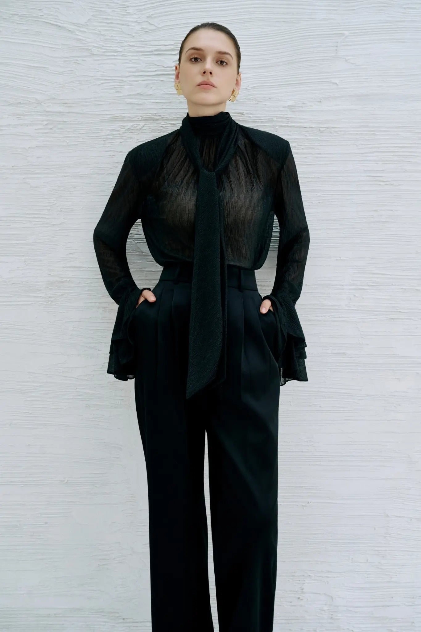 Thalia Long Blouse – Black