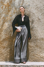Wide-Leg Mesh Panel Pants - Black