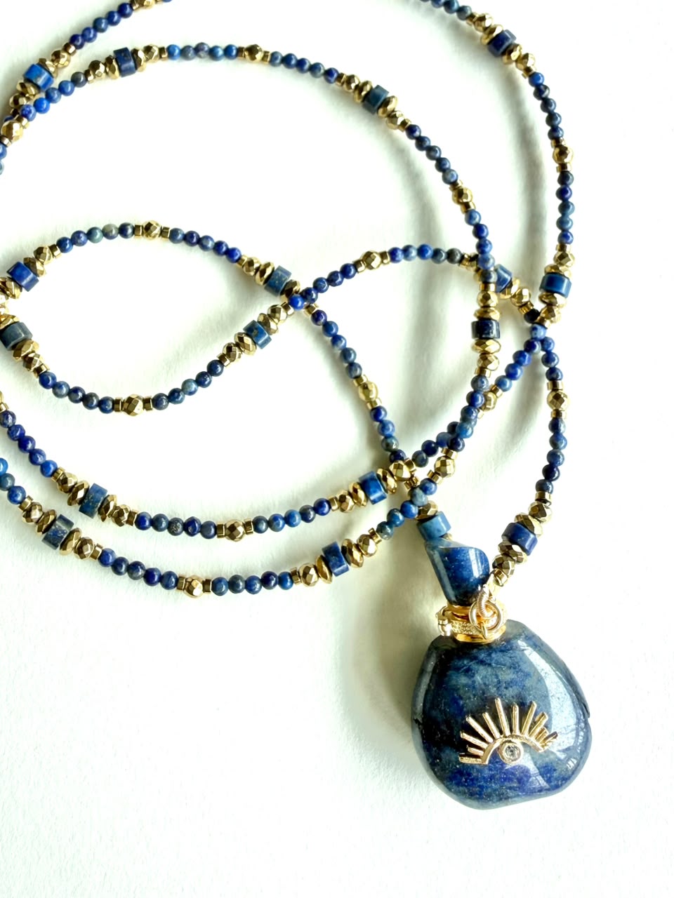 Lapis Lazuli Potion Bottle Pendant with Lapis Lazuli and Gold Hematite
