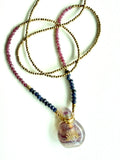 Amethyst Potion Bottle Pendant with Pink and Blue Agate and Gold Hematite