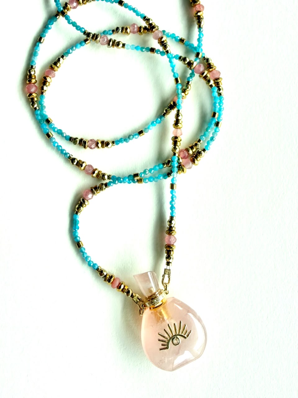 Rose Quartz Potion Bottle Pendant with Apatite and Pink Tourmaline