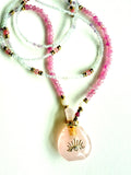 Rose Quartz Potion Bottle Pendant with Blue and Pink Tourmaline