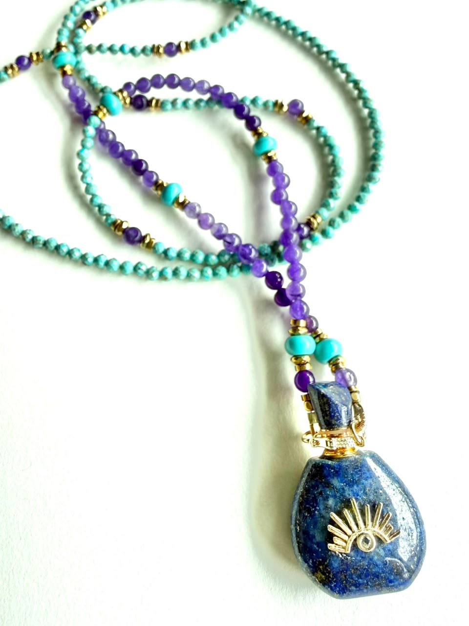 Lapis Lazuli Potion Bottle Pendant with Turquoise and Purple Agate