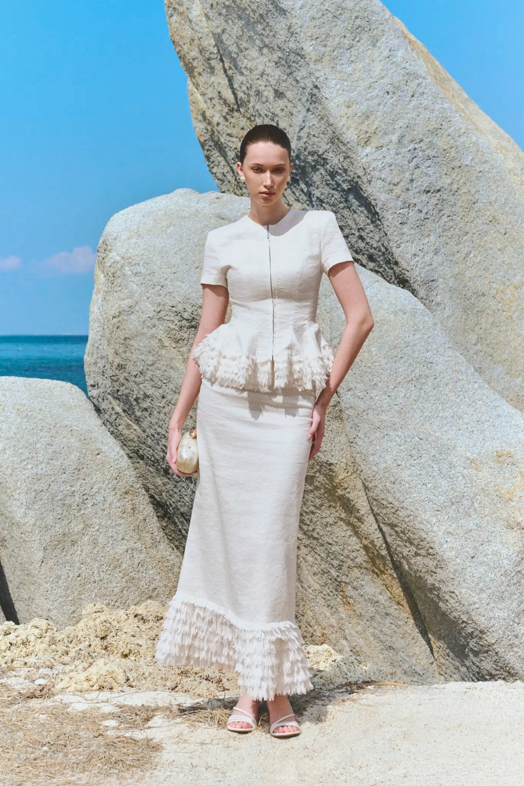 Celine Scallop Peplum - White