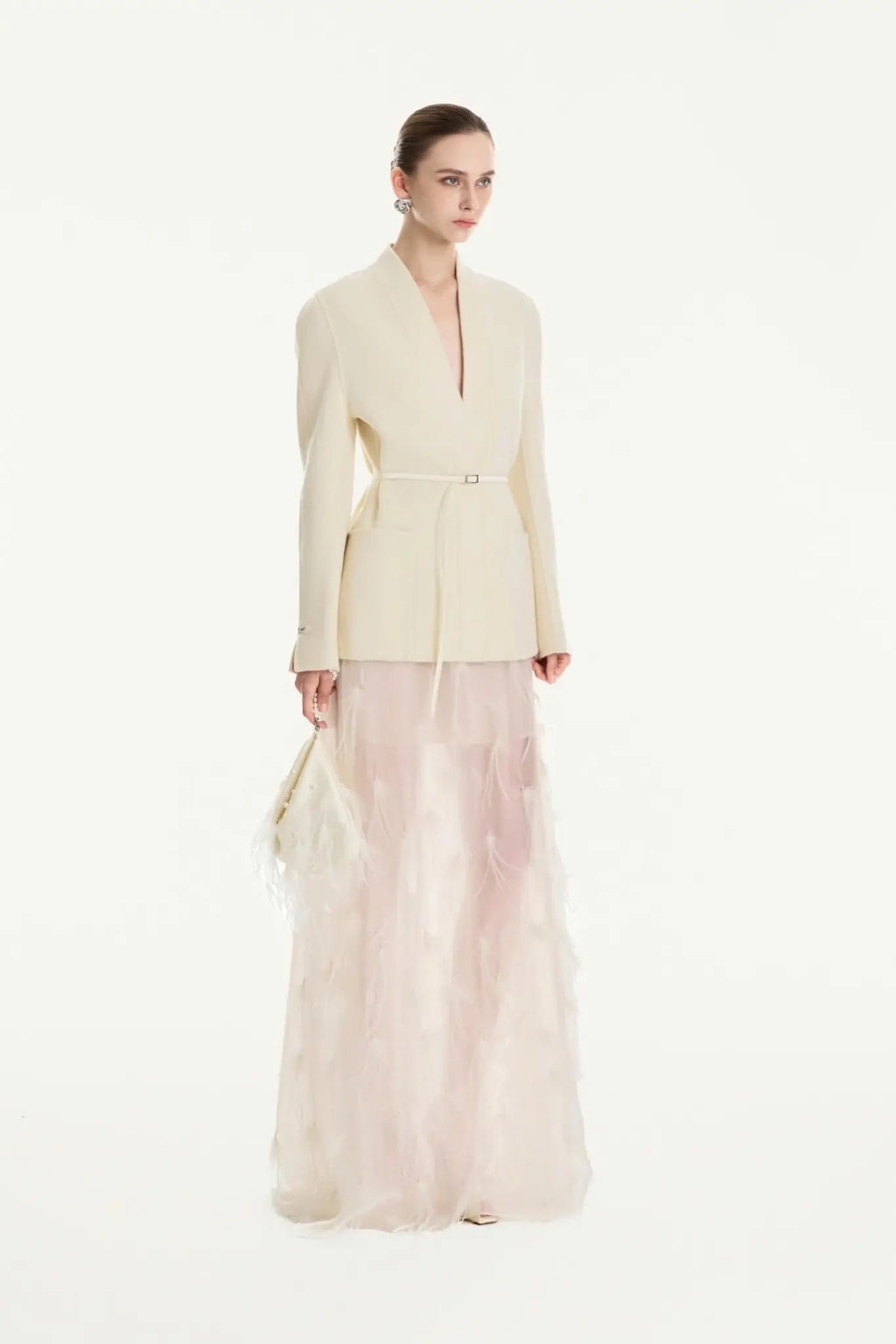 Milan EMB Feather Skirt - White