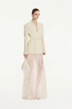 Milan EMB Feather Skirt - White