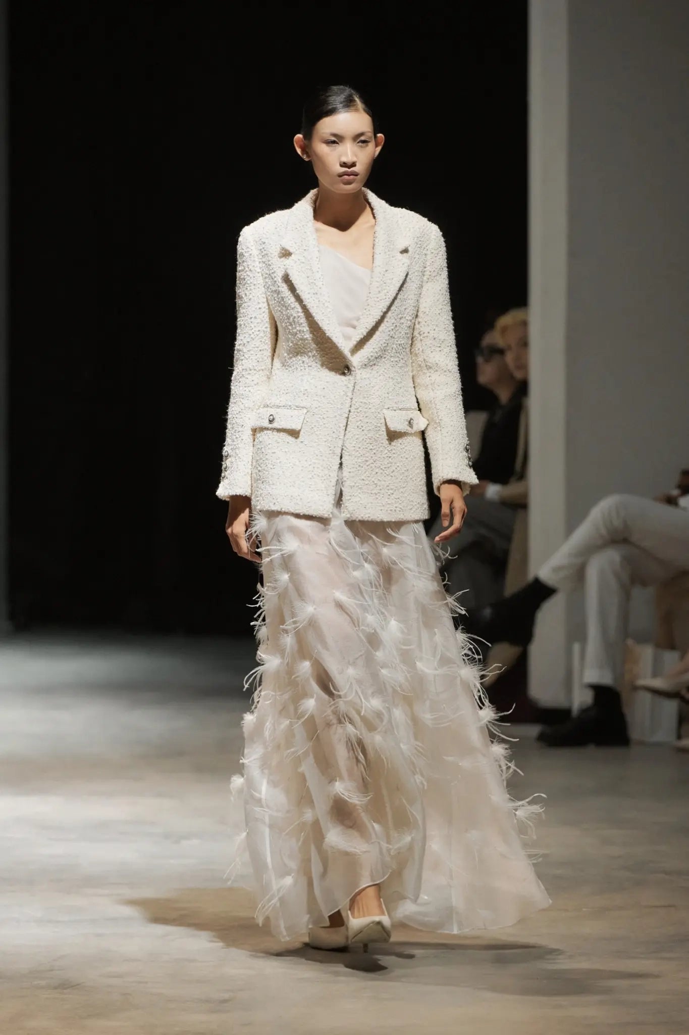 Milan EMB Feather Skirt - White
