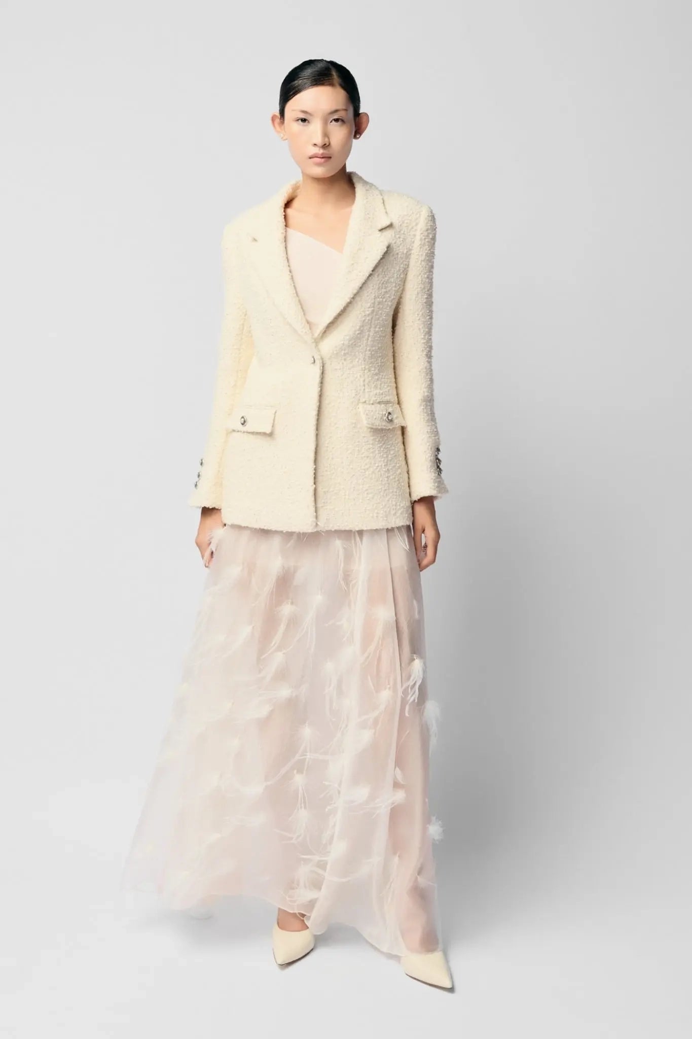 Milan EMB Feather Skirt - White