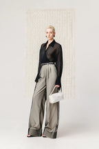 Wide-Leg Mesh Panel Pants - Black